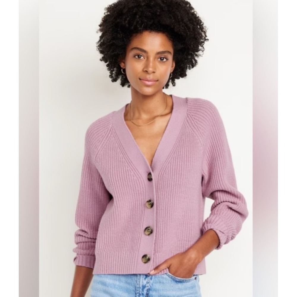 Old Navy Lavender Chunky Shaker Stitch Cardigan Sweater L Tall Preppy Coquette